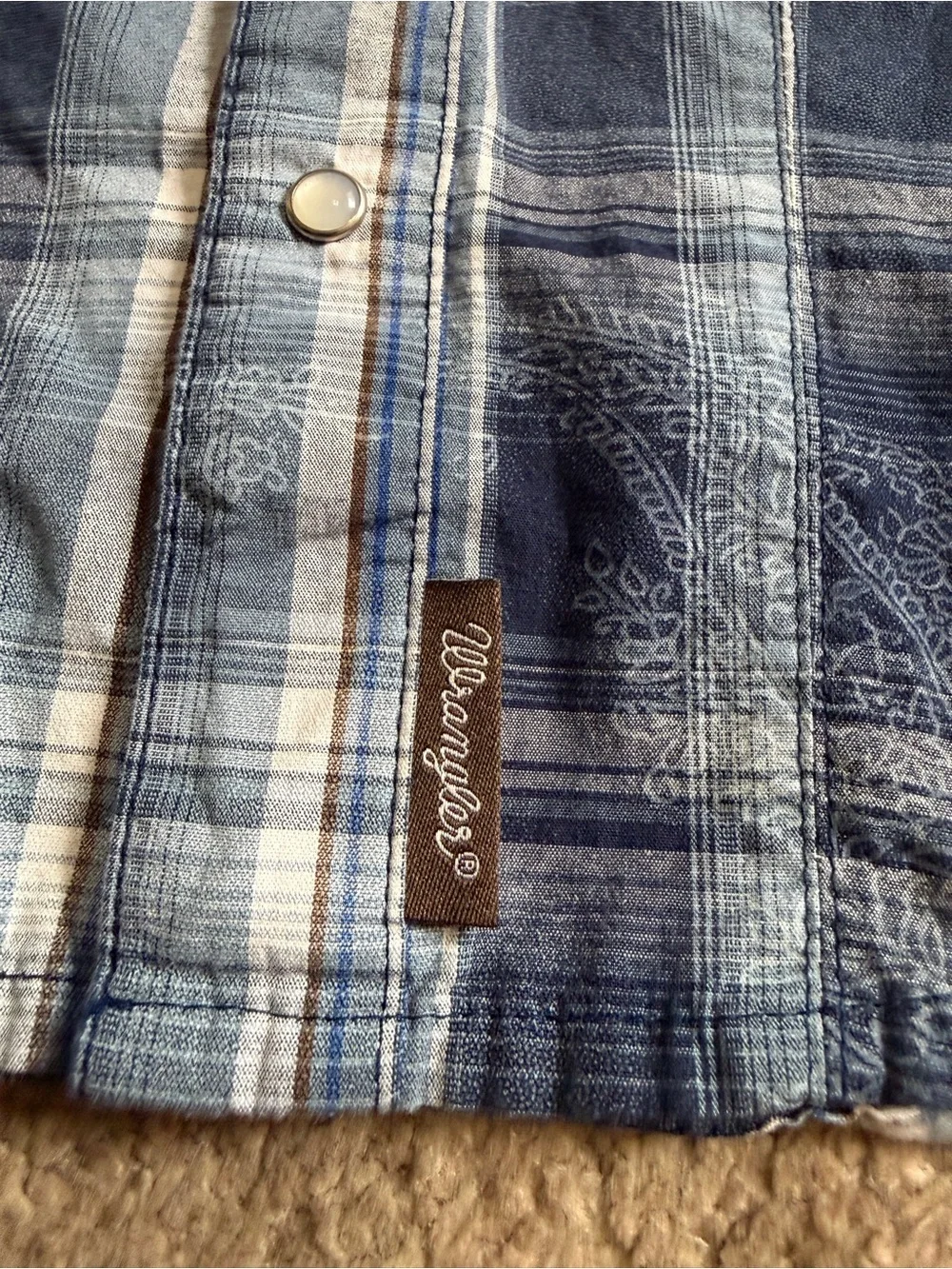 Wrangler Retro Navy & Light Blue Plaid Kids Jean Long Sleeve XXS shirt